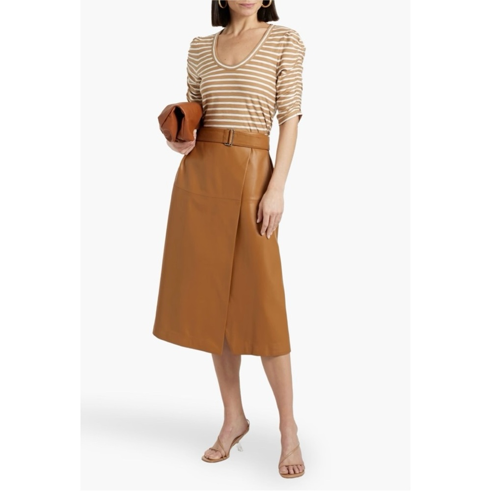 Veronica Beard Netto Striped Slub Pima Cotton Jersey Top Tan White S